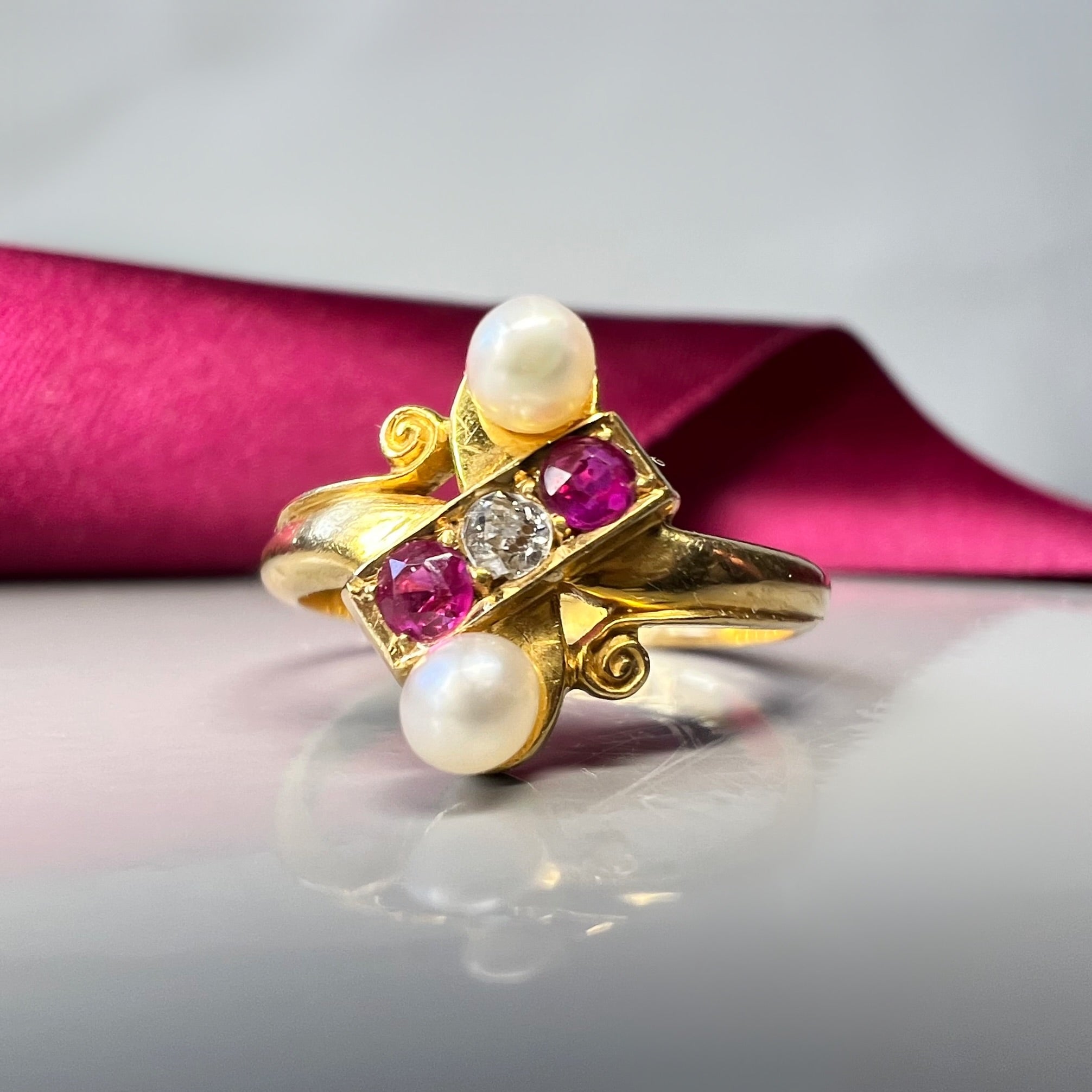 Antique Ruby, Diamond and Pearl Ring