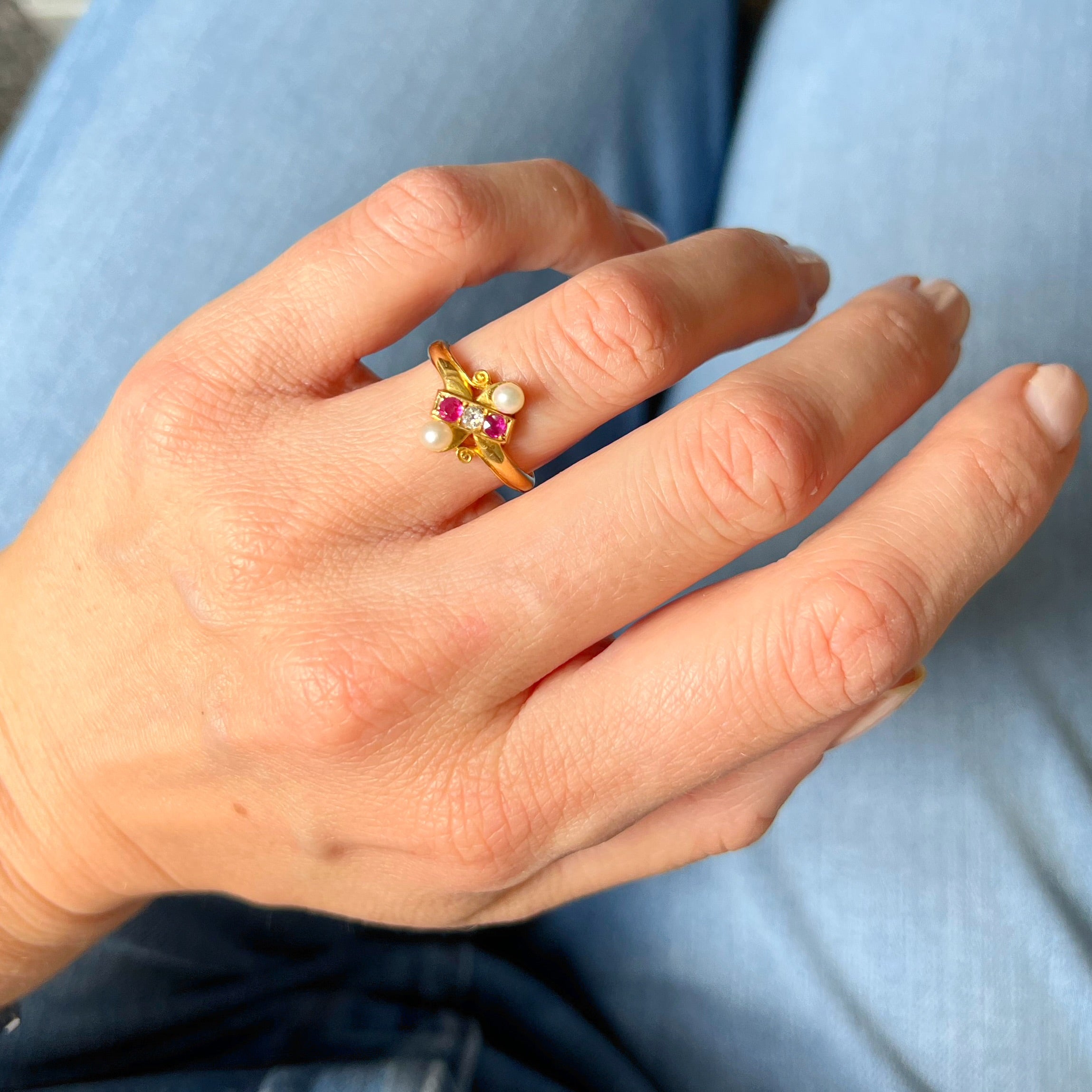 Antique Ruby, Diamond and Pearl Ring