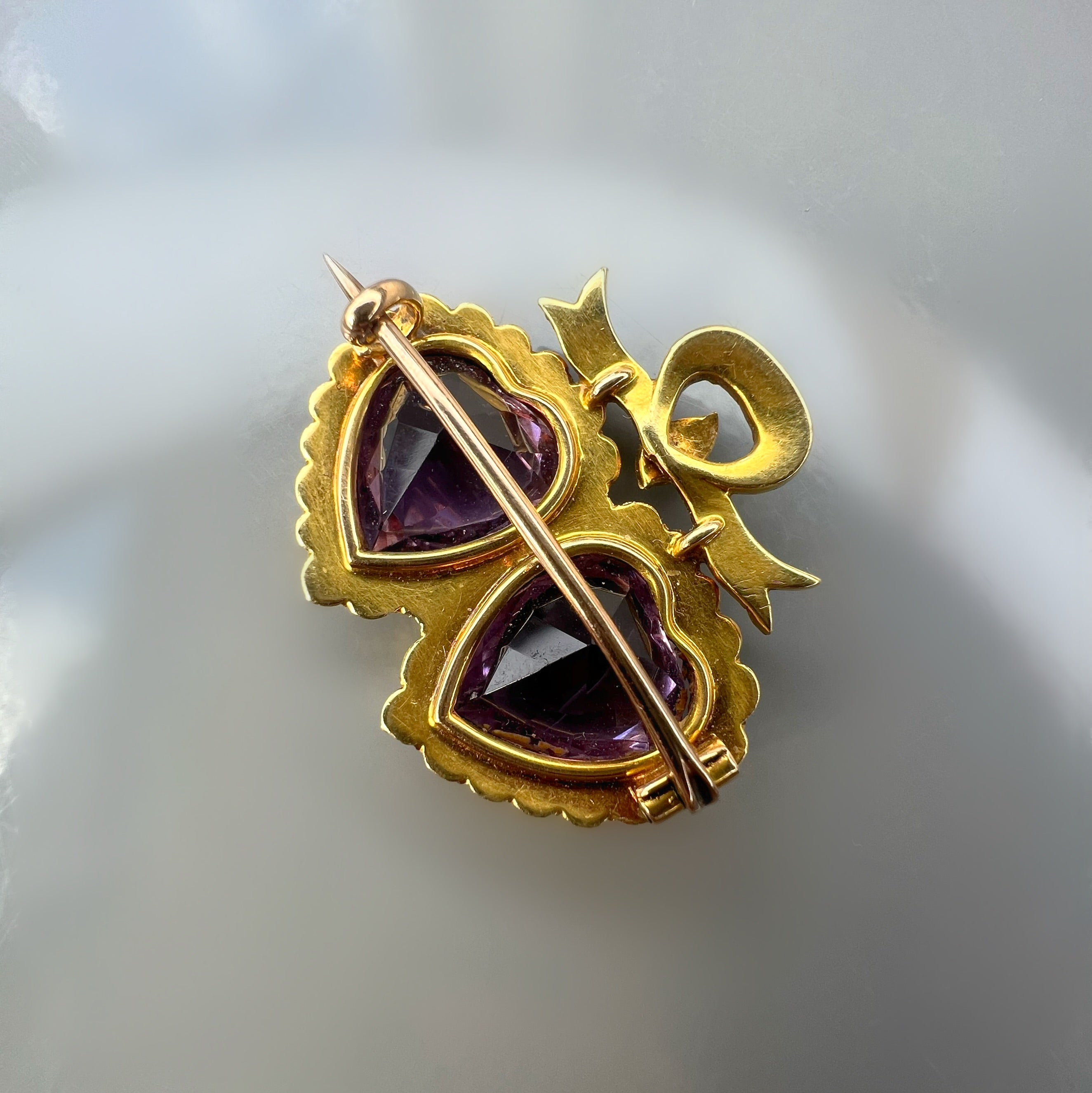 Amethyst and Pearl Heart Brooch