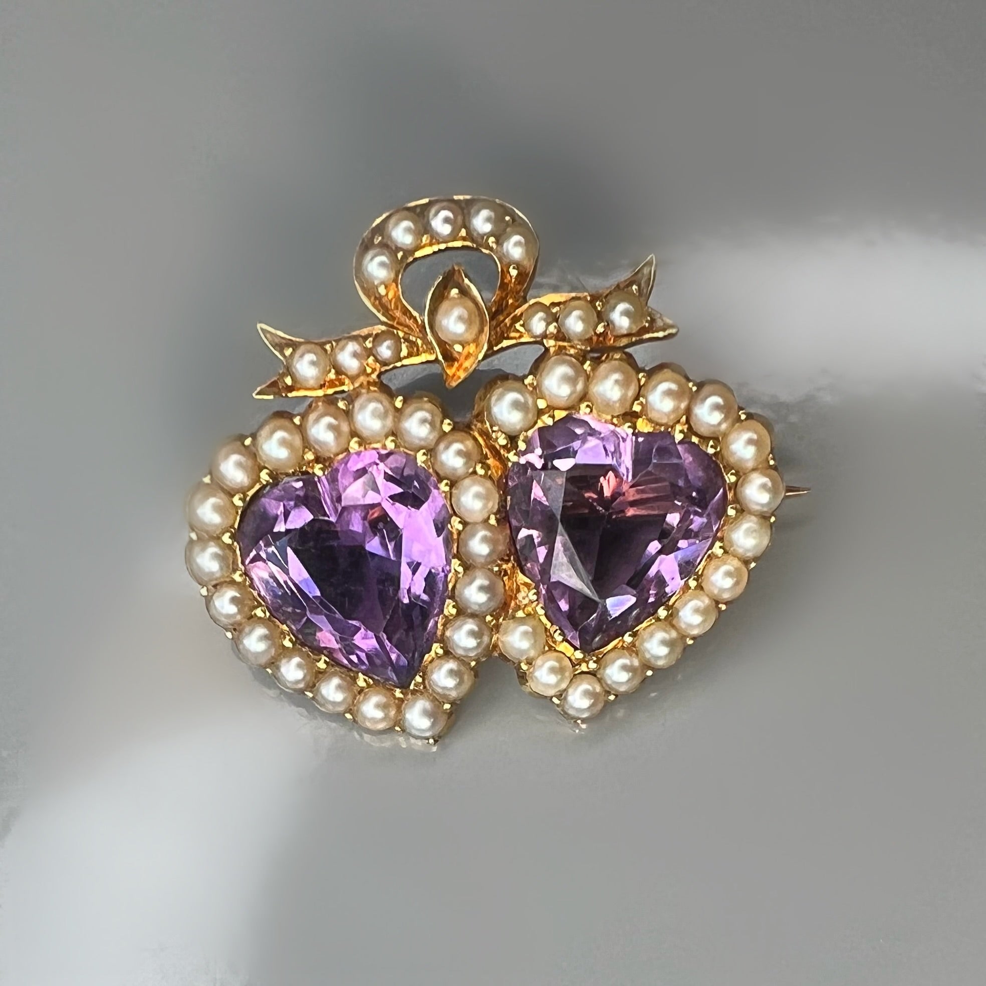 Amethyst and Pearl Heart Brooch