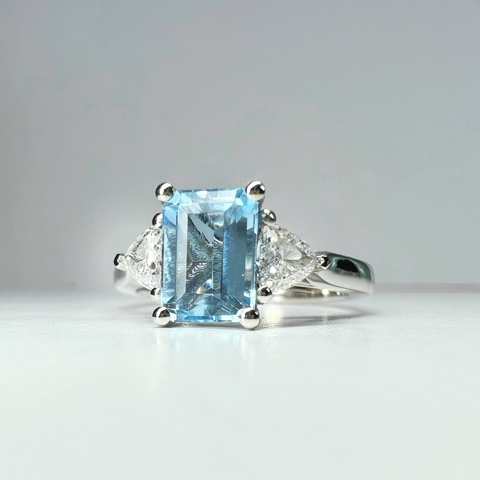 3 Stone Aquamarine and Diamond Ring