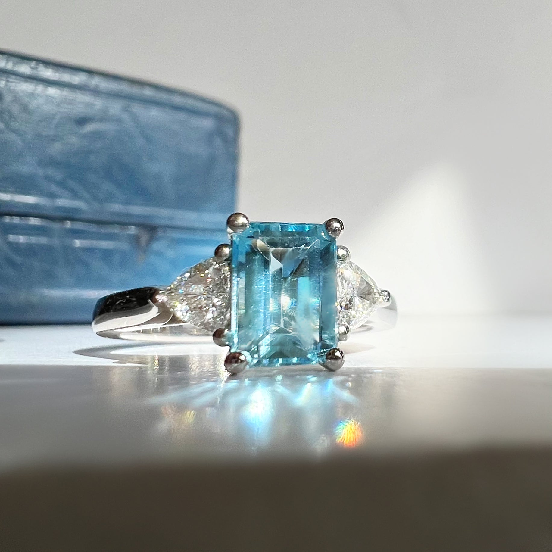 3 Stone Aquamarine and Diamond Ring