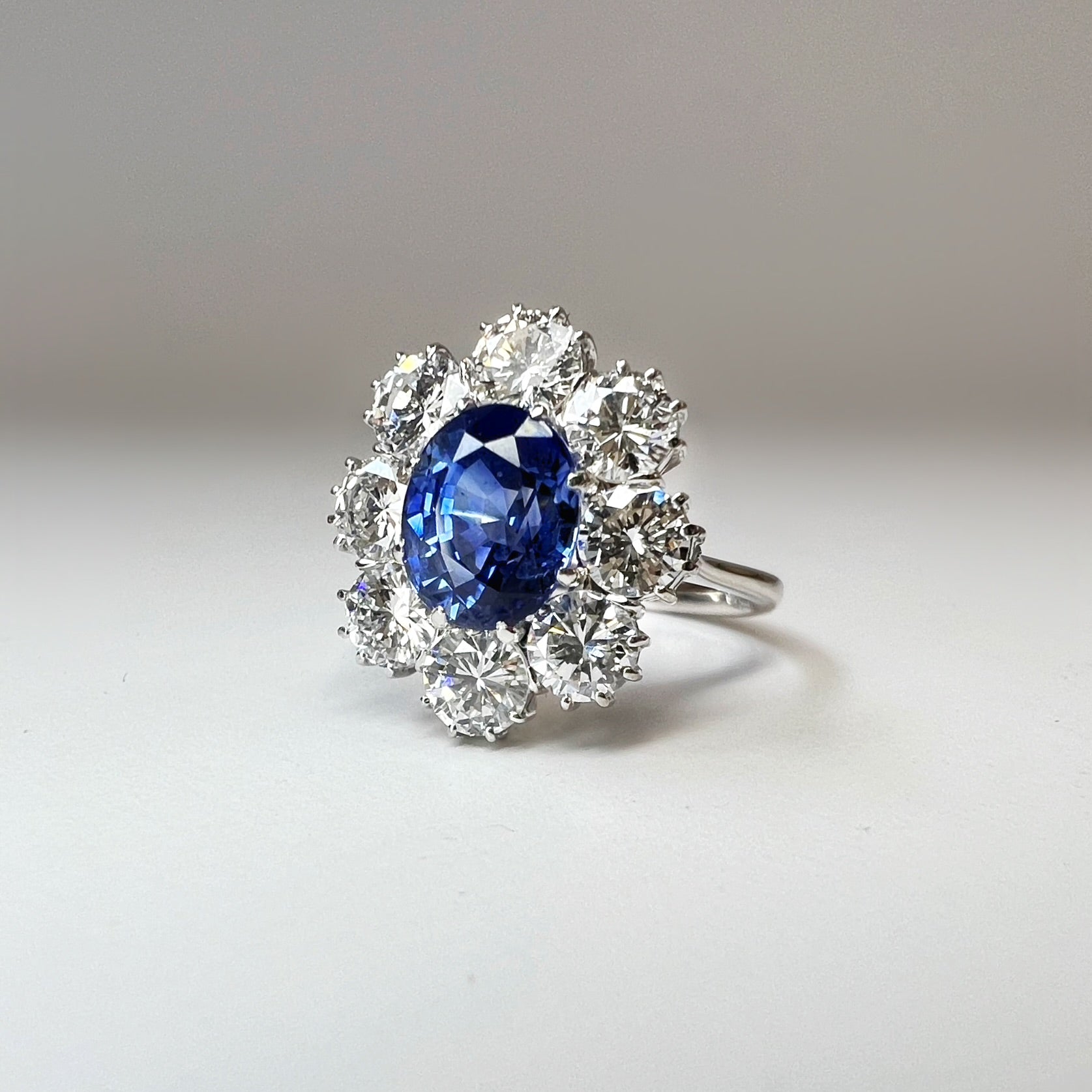 2.96ct Sapphire and 2.40ct Diamond Cluster Ring
