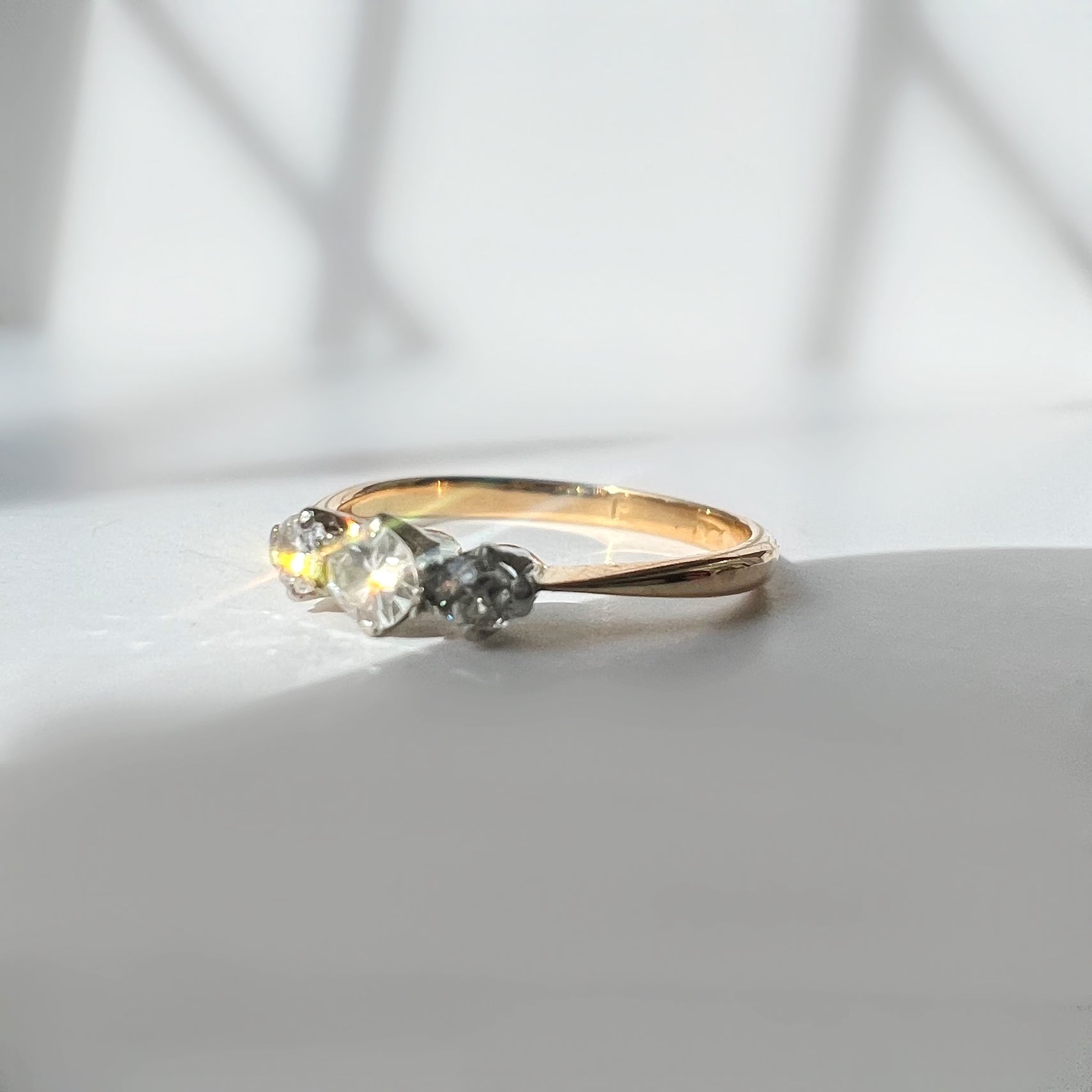 Tiny Vintage 3 Stone Diamond Ring
