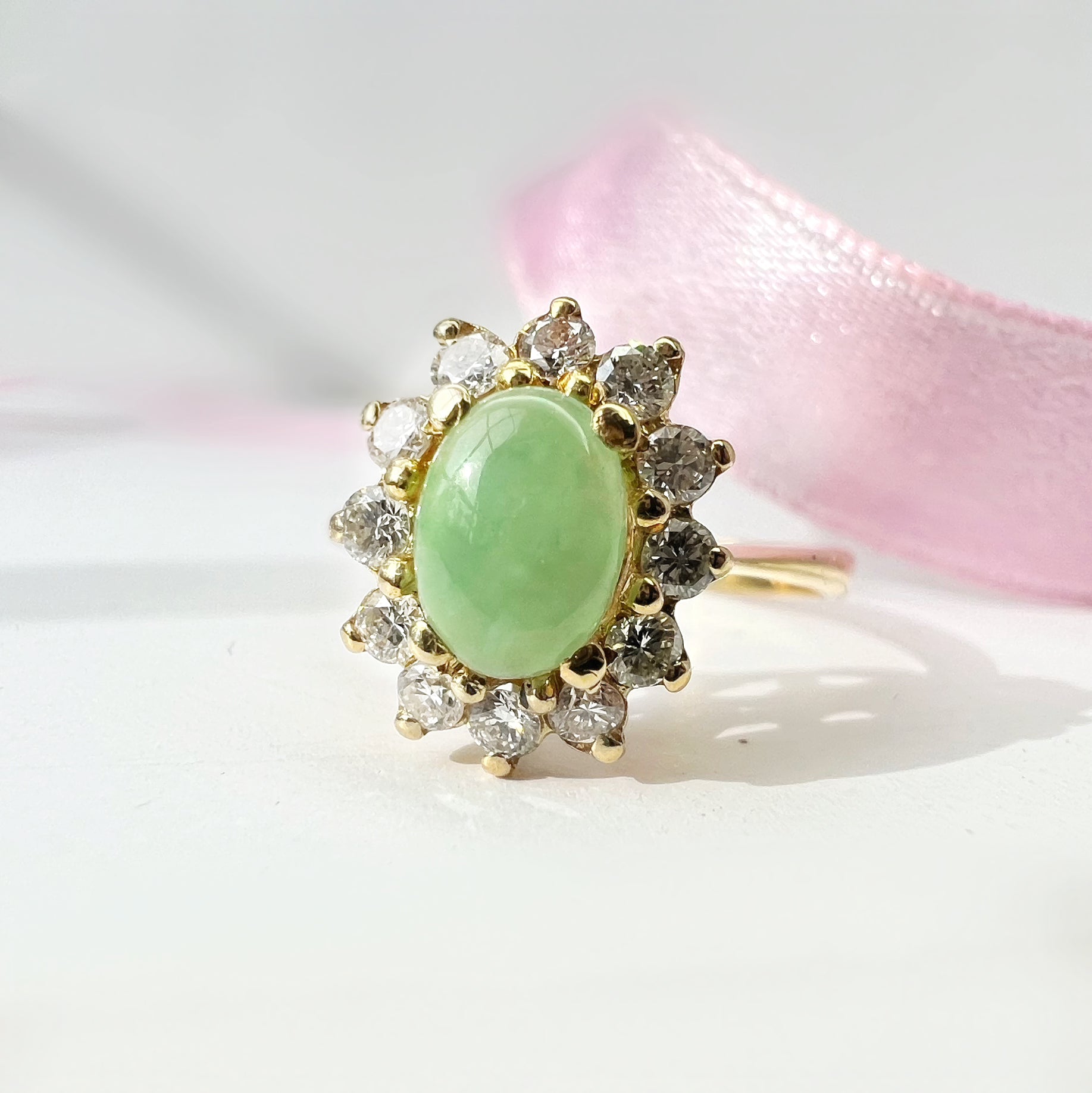 Diamond and Jade Cluster Ring