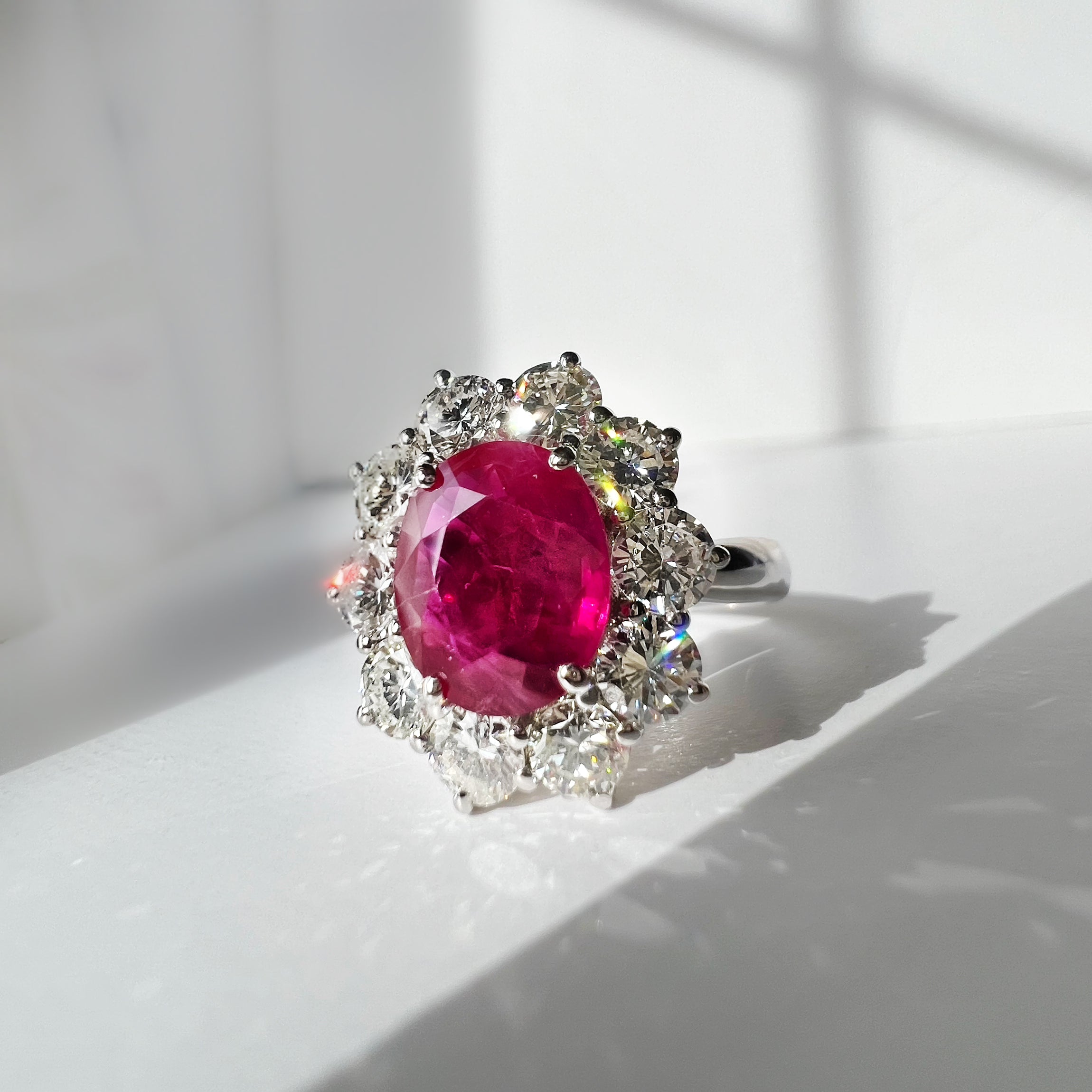Large 2.47ct Ruby and Diamond Cluster Ring