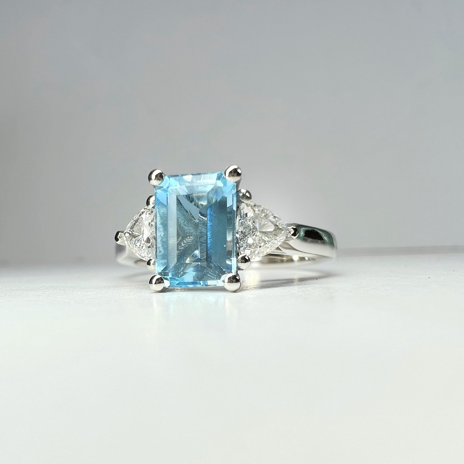 3 Stone Aquamarine and Diamond Ring
