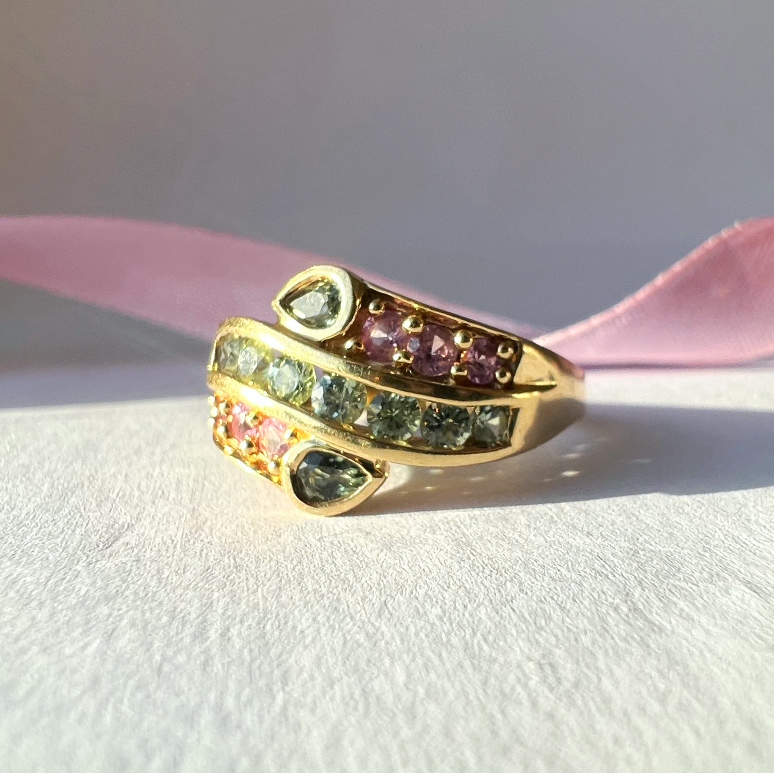 Pink and Green Topaz Ring
