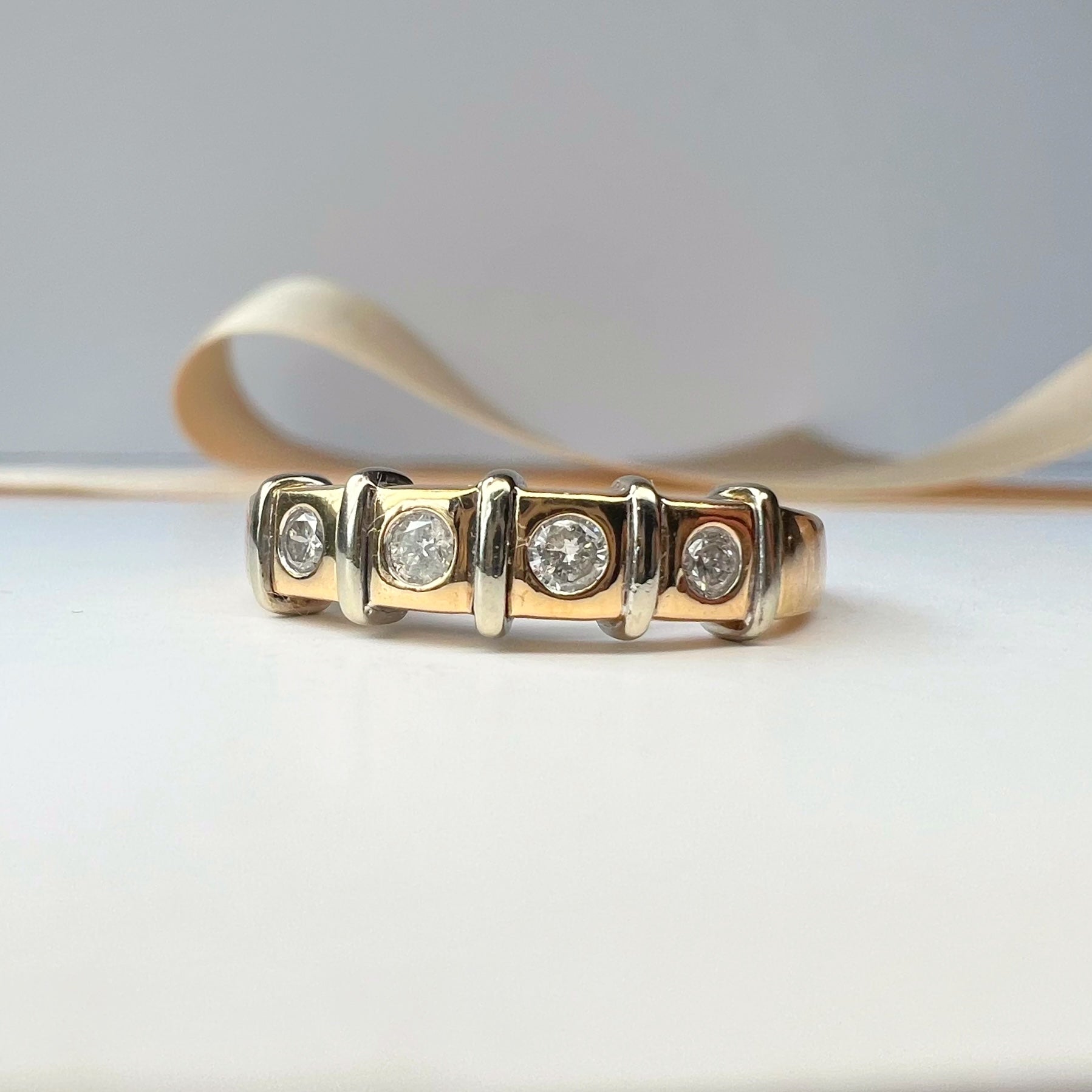 Mixed Gold Vintage 4 Stone Diamond Band