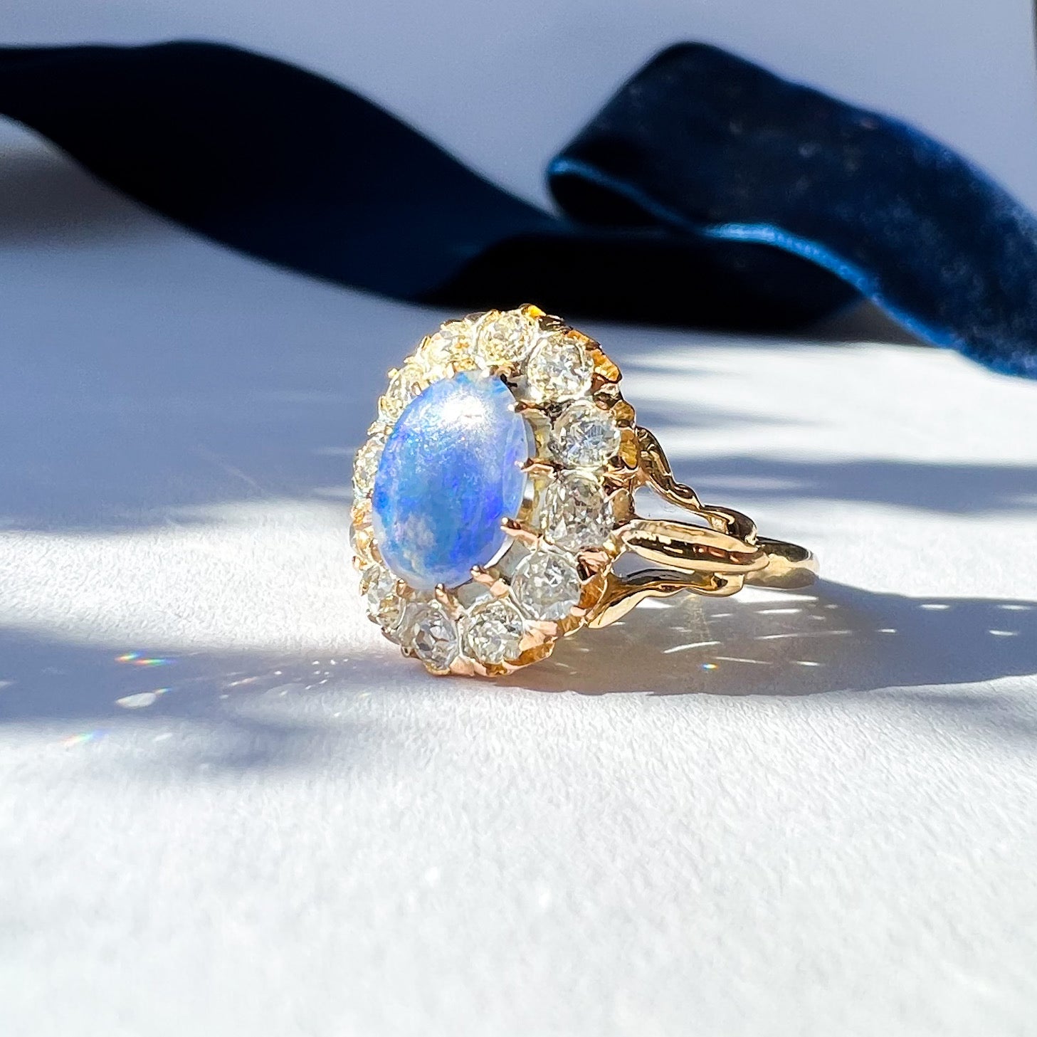 Vintage Opal and 0.60ct Diamond Cluster Ring