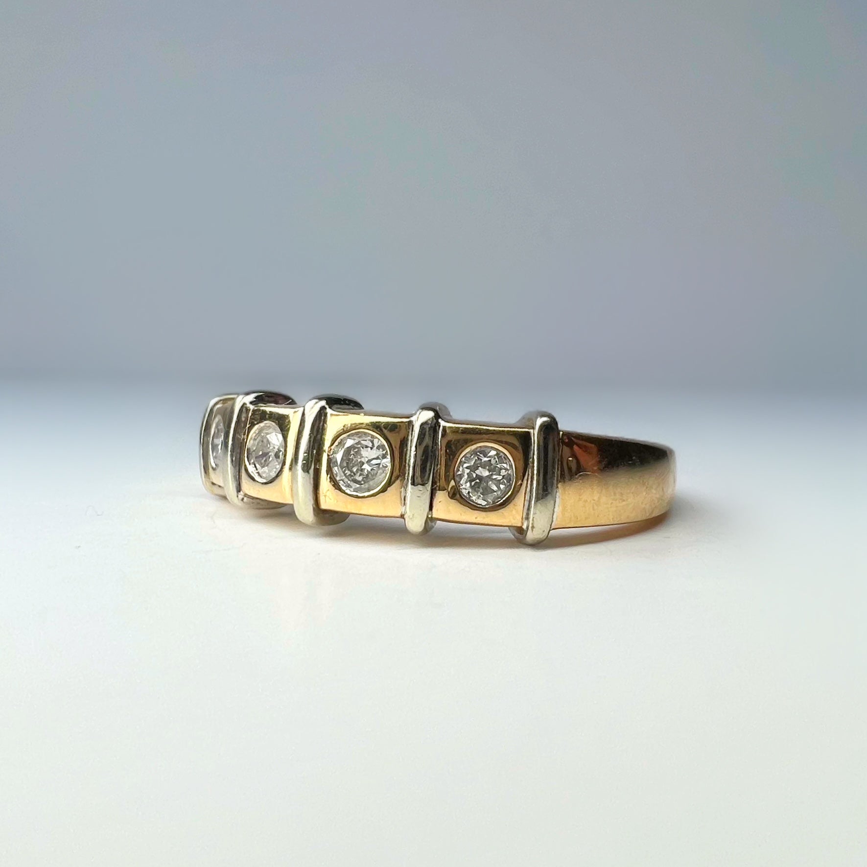 Mixed Gold Vintage 4 Stone Diamond Band