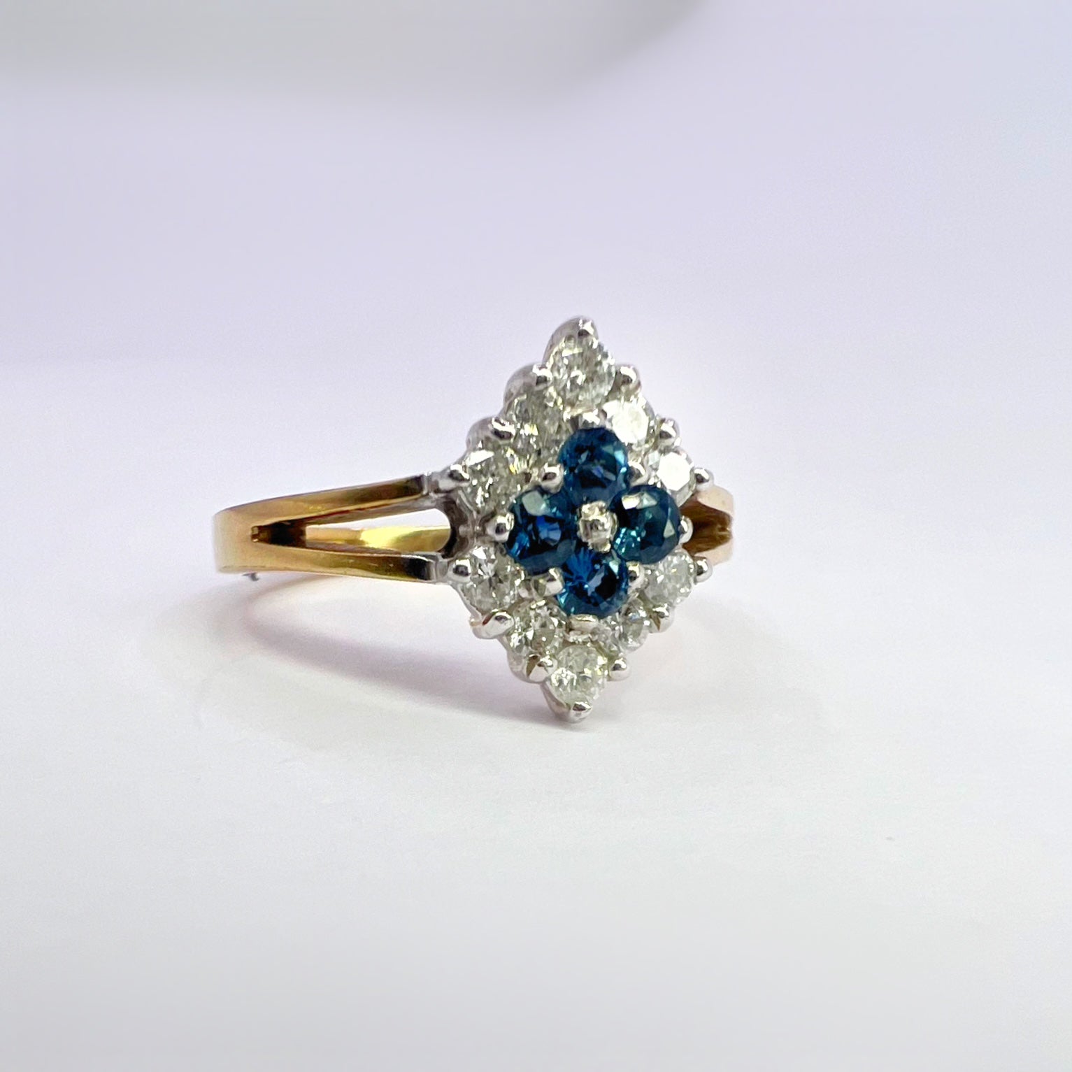 Vintage Sapphire and Diamond Marquise Cluster Ring