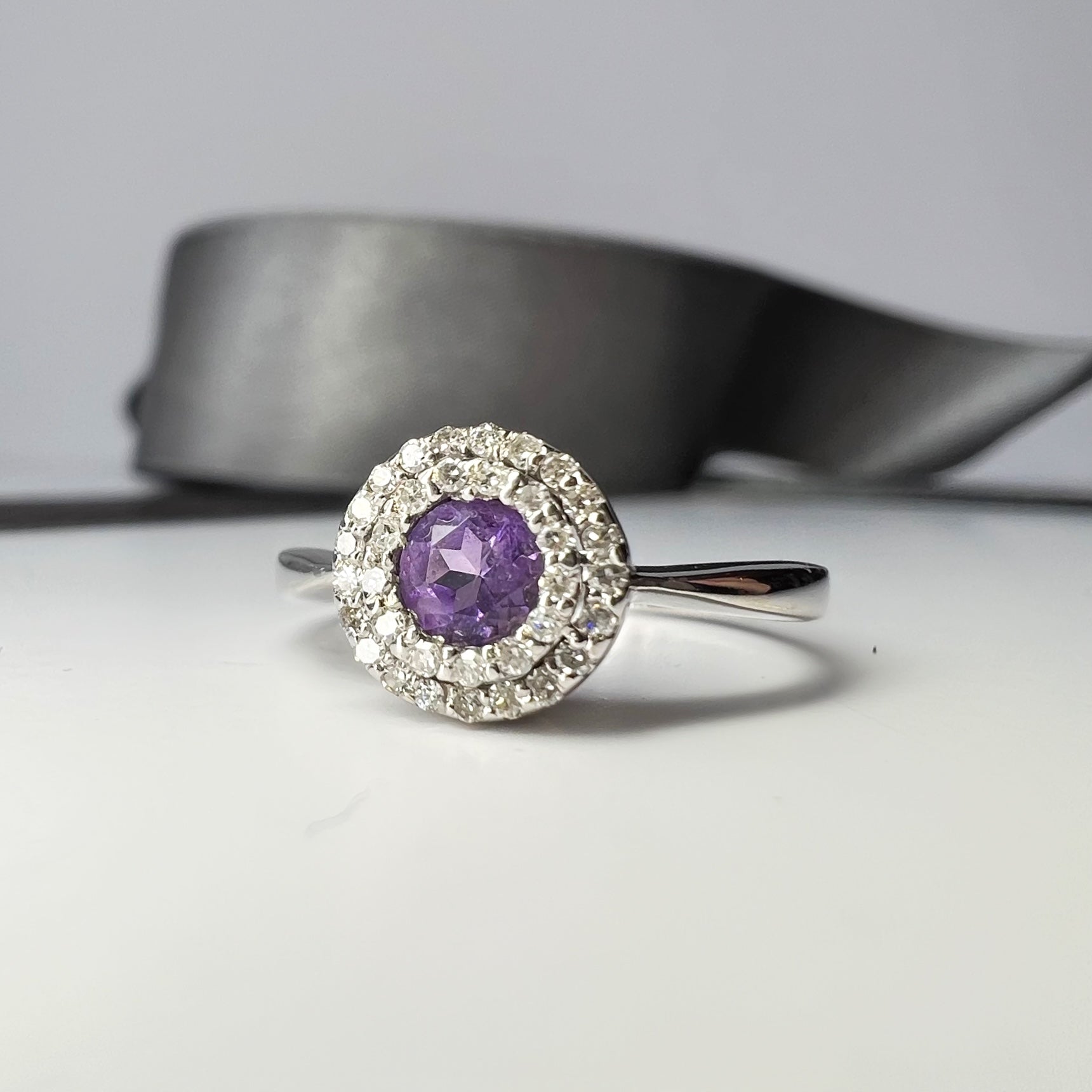 Amethyst and Diamond Target Ring
