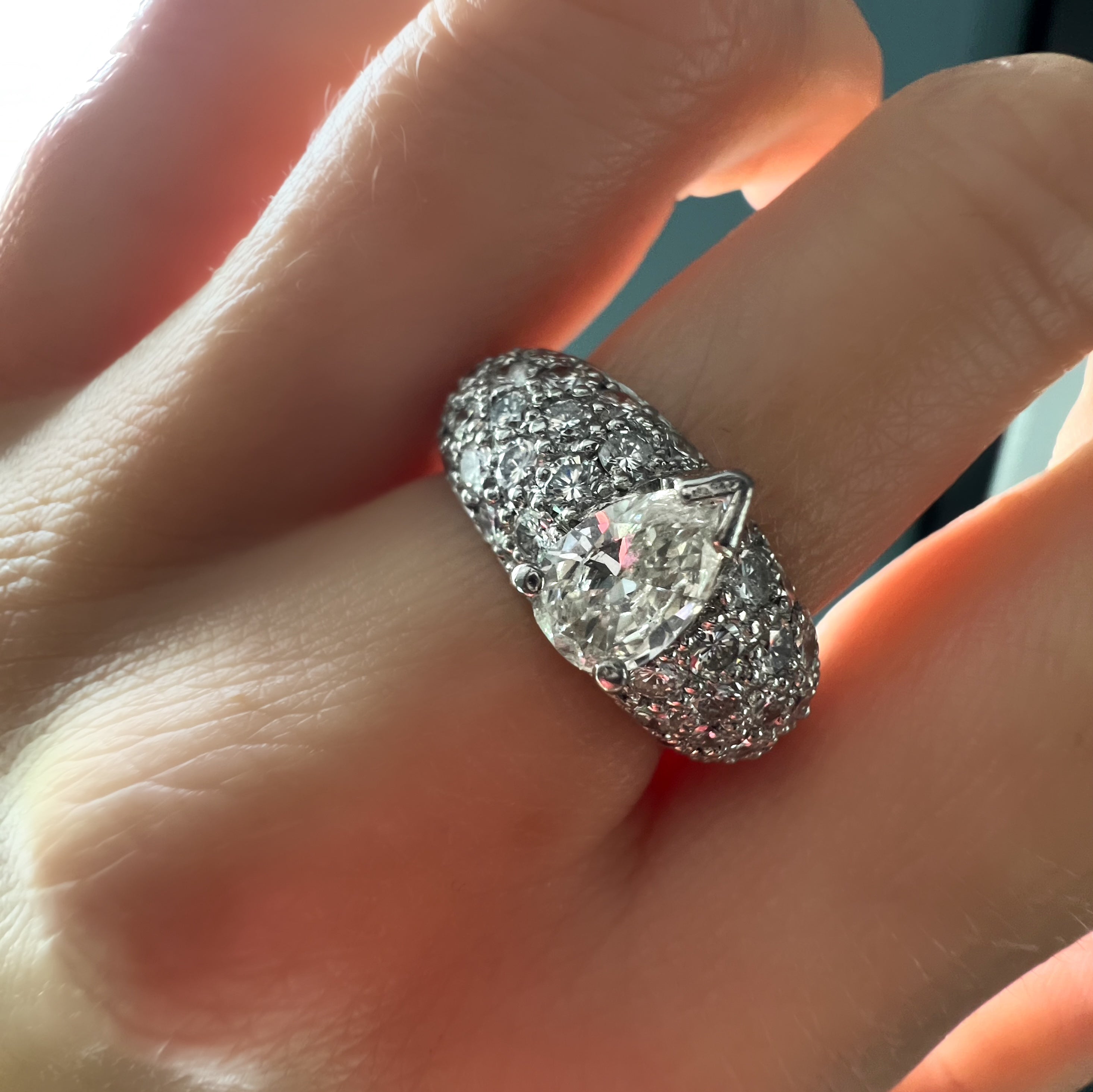 Vintage Pear Shaped Diamond Bombe Ring, 2.25ct
