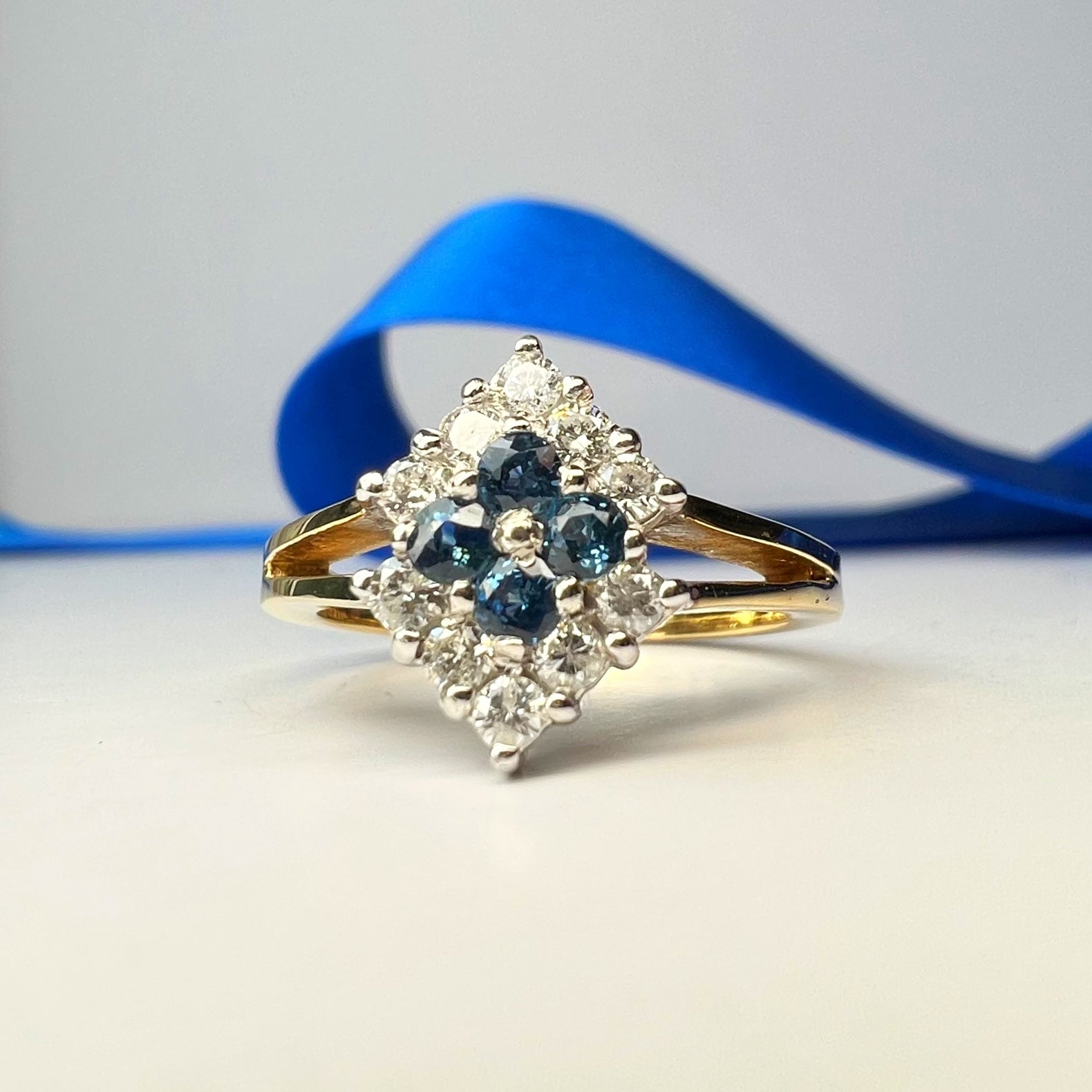 Vintage Sapphire and Diamond Marquise Cluster Ring