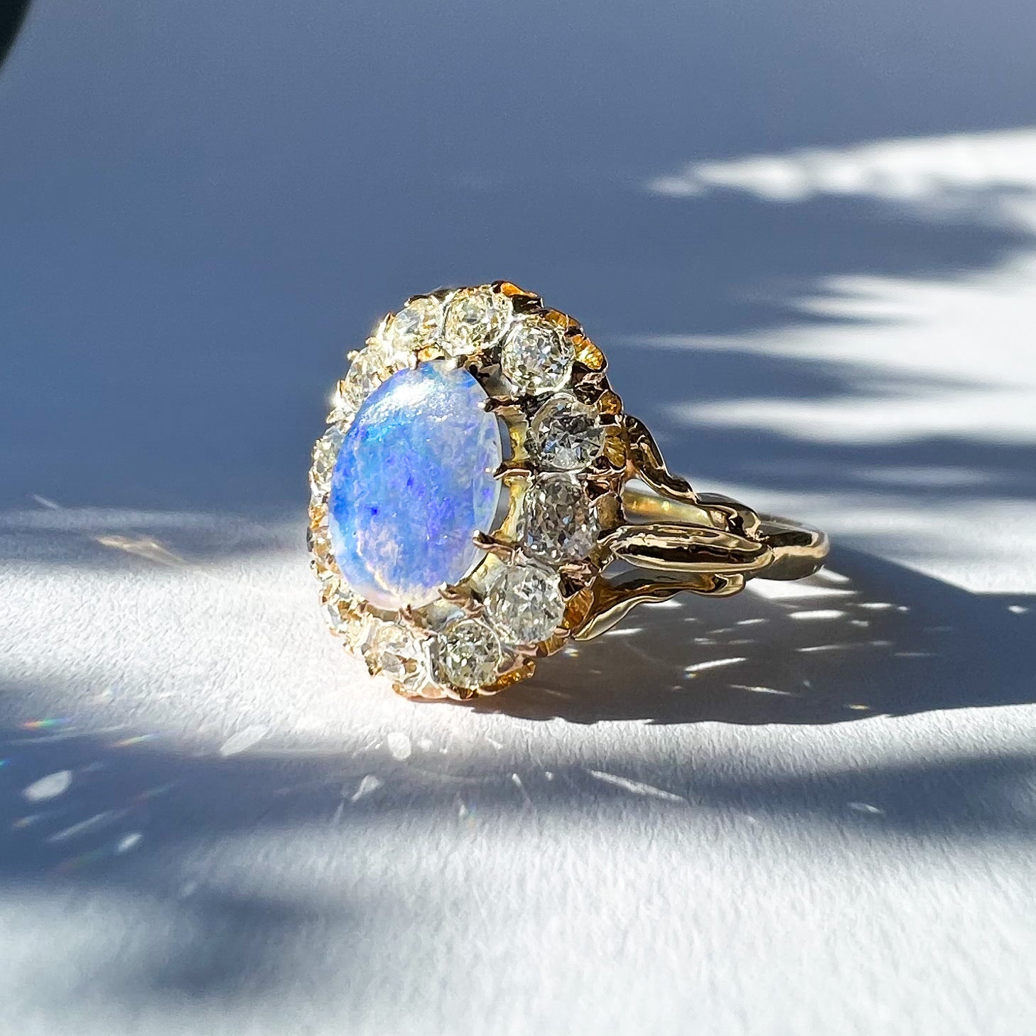 Vintage Opal and 0.60ct Diamond Cluster Ring