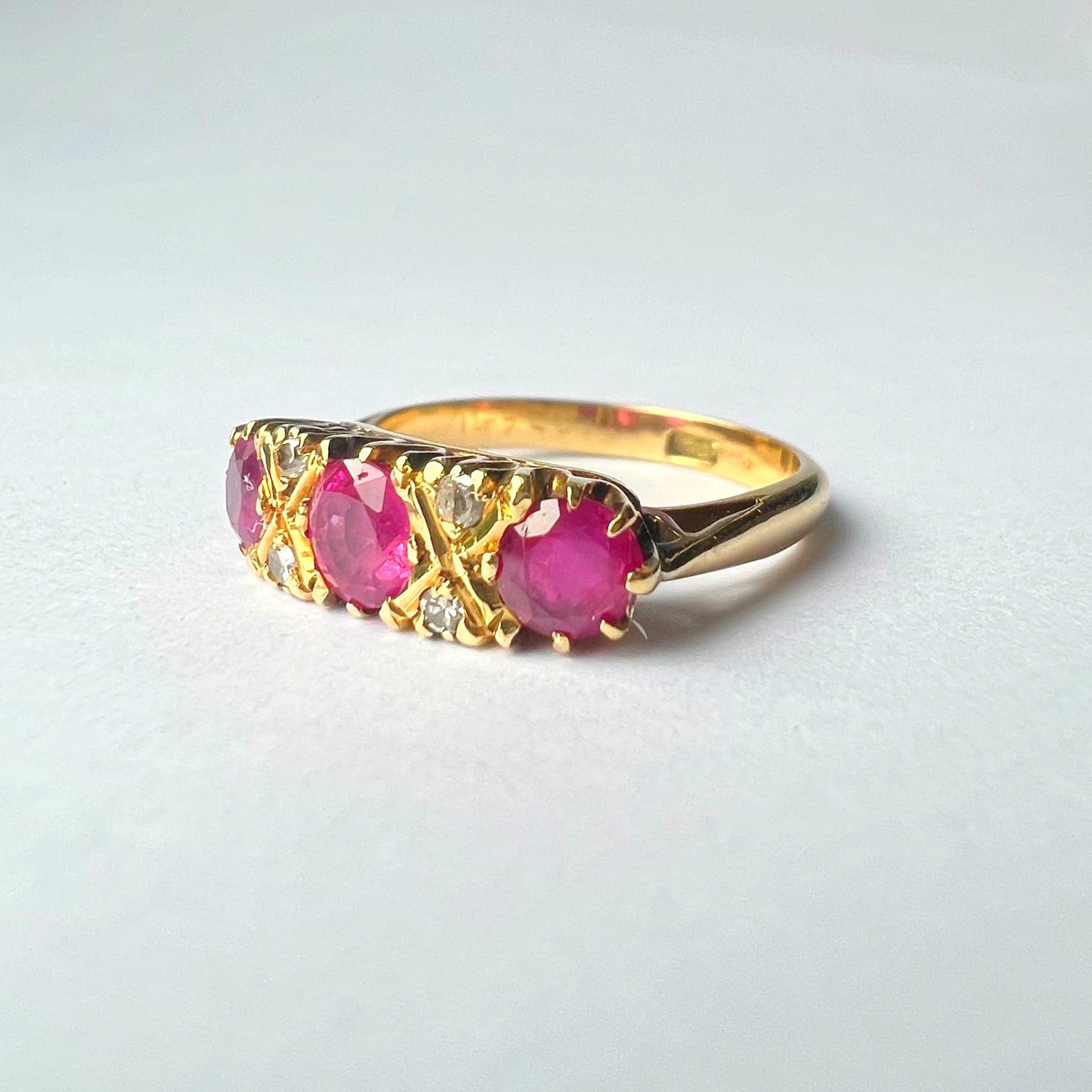 Vintage Ruby 3 Stone and Diamond Ring